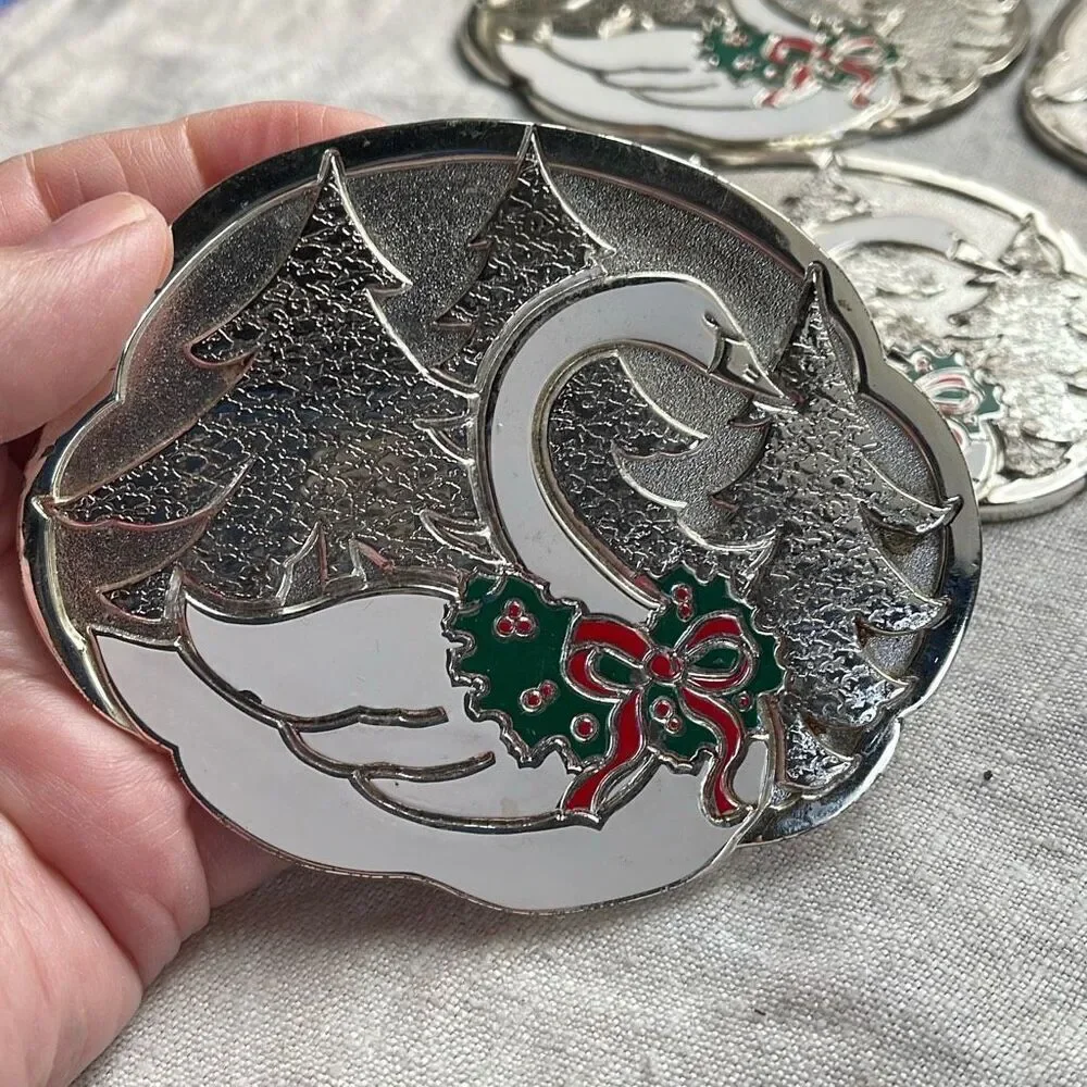 Holiday Swan coasters set of 6 in original box. Wm.A.Rogers.